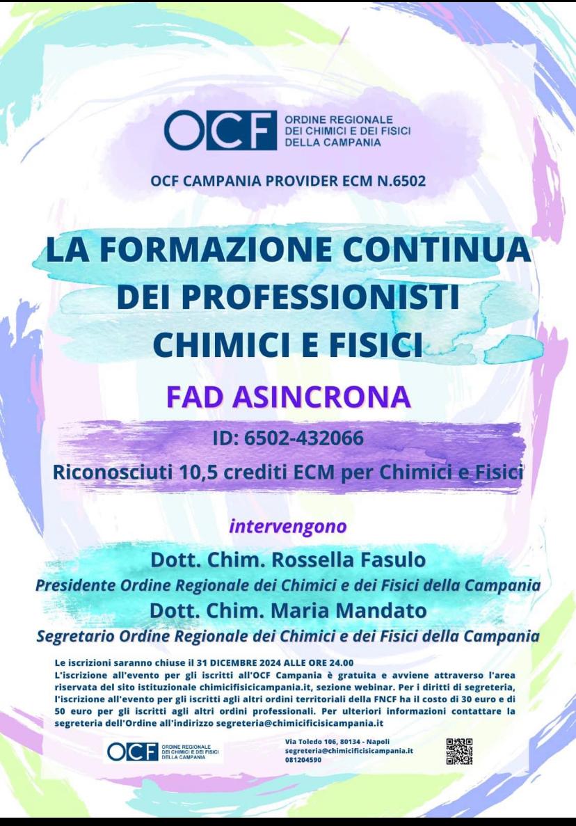 Corso FAD: La formazione continua dei professionisti Chimici e Fisici (OCF Campania)